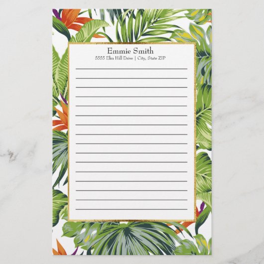 パーソナライズされた熱帯葉オレンジ花 便箋 (正面)