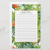 パーソナライズされた熱帯葉オレンジ花 便箋 (正面/裏面)