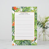 パーソナライズされた熱帯葉オレンジ花 便箋 (スタンド正面)