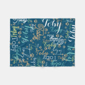 パーソナライズされた犬の名前と歩き全体の青 フリースブランケット (正面(横))