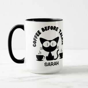 パーソナライズされた猫とコーヒーの引用文 マグカップ