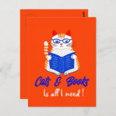 パーソナライズされた猫読書道デザイン ポストカード (正面/裏面)