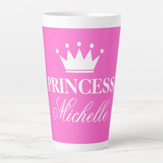 パーソナライズされた王冠ロゴ付きピンクプリンセスマグ カフェラテマグ (正面)