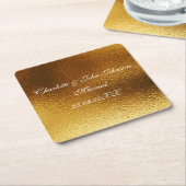 パーソナライズされた王室の救光る金ゴールド スクエアペーパーコースター (アングル)