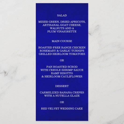 パーソナライズされた王室のCobalt Laceのメ結婚ニュー メニュー (裏面)