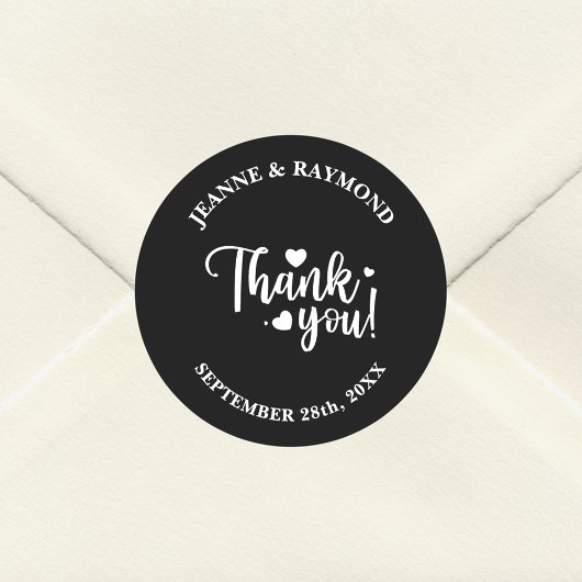 パーソナライズされた現代の結婚式ブラックスクリプトありがとう ラウンドシール