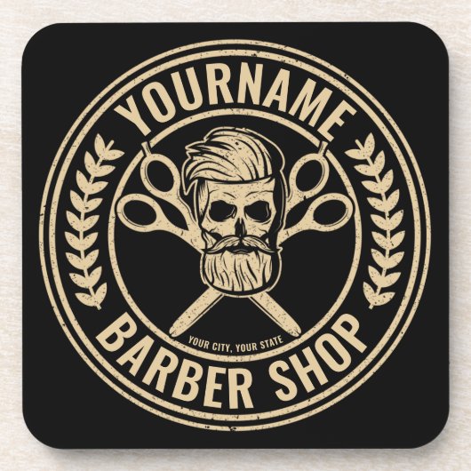 パーソナライズされた理容師ショップスカルロカビリーサロン コースター (正面)