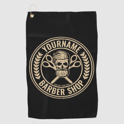パーソナライズされた理容師ショップスカルロカビリーサロン ゴルフタオル (正面)