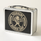 パーソナライズされた理容師ショップスカルロカビリーサロン メタルランチボックス (裏面)