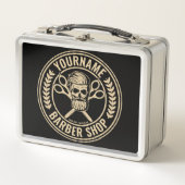 パーソナライズされた理容師ショップスカルロカビリーサロン メタルランチボックス (正面)