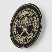 パーソナライズされた理容師ショップスカルロカビリーサロン ラージ壁時計 (傾斜)