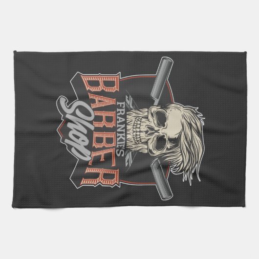 パーソナライズされた理容師ショップヒップスタースカルとラザーズ キッチンタオル (横)