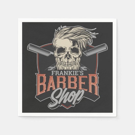パーソナライズされた理容師ショップヒップスタースカルとラザーズ スタンダードカクテルナプキン (正面)