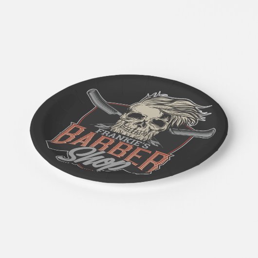 パーソナライズされた理容師ショップヒップスタースカルとラザーズ ペーパープレート (アングル)