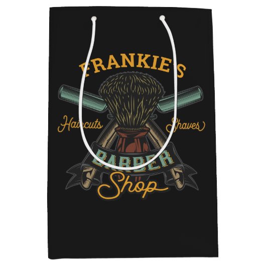 パーソナライズされた理容師ショップレトロヘアカットひげそり ミディアムペーパーバッグ (正面)