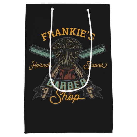 パーソナライズされた理容師ショップレトロヘアカットひげそり ミディアムペーパーバッグ (裏面)