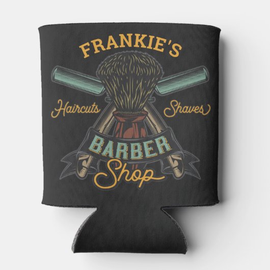 パーソナライズされた理容師ショップレトロヘアカットひげそり 缶クーラー (裏面)