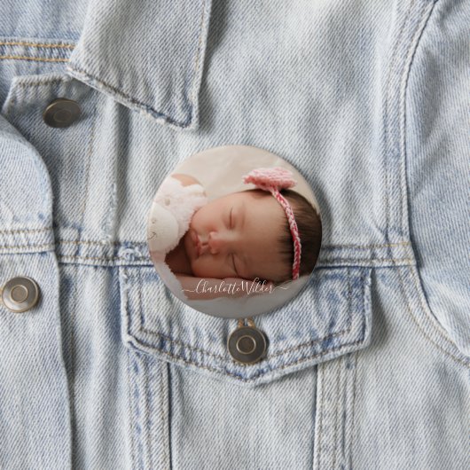 パーソナライズされた生まれたばかりのベビーフォトスクリプト名 缶バッジ (インサイチュ)