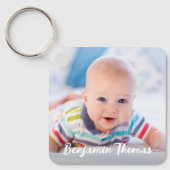 パーソナライズされた生まれたばかりのベビー写真の名前と誕生の詳細 キーホルダー (正面)