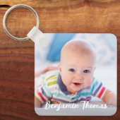 パーソナライズされた生まれたばかりのベビー写真の名前と誕生の詳細 キーホルダー (正面)