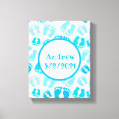 パーソナライズされた男の赤ちゃんベビー足 キャンバスプリント (正面)