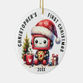 パーソナライズされた男の赤ちゃん初めてのクリスマスかわいいロボット セラミックオーナメント (右)