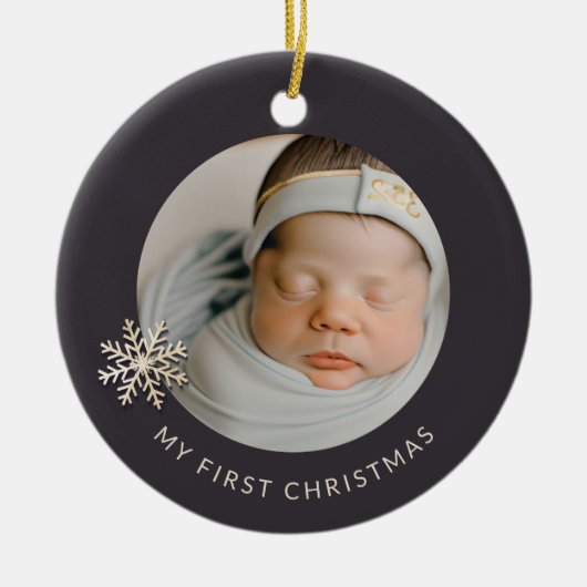 パーソナライズされた男の赤ちゃん初めてのクリスマスオーナメント セラミックオーナメント (正面)