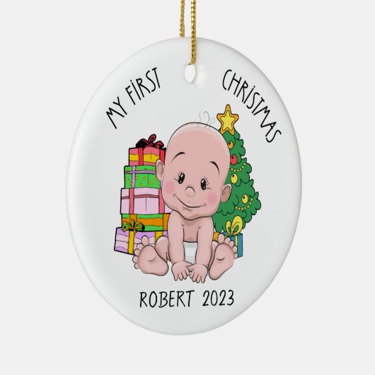パーソナライズされた男の赤ちゃん初めてのクリスマスオーナメント セラミックオーナメント (右)
