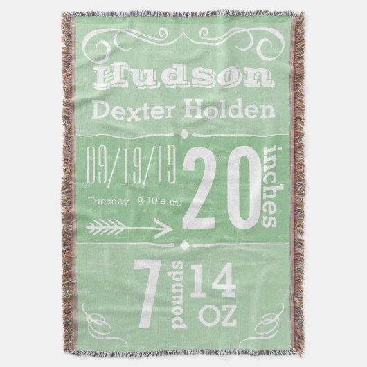 パーソナライズされた男の赤ちゃん子供部屋誕生記録 スローブランケット (正面縦)