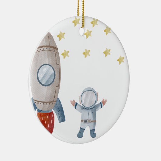 パーソナライズされた男の赤ちゃん宇宙飛行士初めてのクリスマス セラミックオーナメント (右)