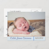 パーソナライズされた男の赤ちゃん誕生発表葉書 案内ポストカード (正面/裏面)