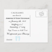 パーソナライズされた男の赤ちゃん誕生発表葉書 案内ポストカード (裏面)