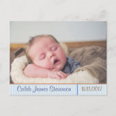 パーソナライズされた男の赤ちゃん誕生発表葉書 案内ポストカード (正面)