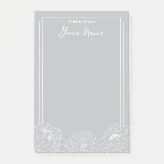 パーソナライズされた白い縁取り牡丹縁ど ポストイット (正面)