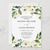 パーソナライズされた白い花婚約パーティ 招待状 (正面)