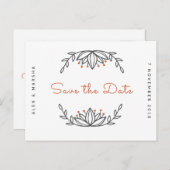 -パーソナライズされた白い葉の日付を保存 ポストカード (正面/裏面)