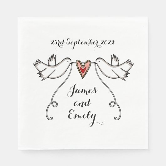 パーソナライズされた白い鳩と愛のハート結婚ズ スタンダードランチョンナプキン (正面)