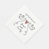 パーソナライズされた白い鳩と愛のハート結婚ズ スタンダードランチョンナプキン (角)