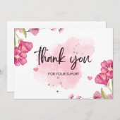 パーソナライズされた白とピンクの水彩筆 サンキューカード (正面/裏面)