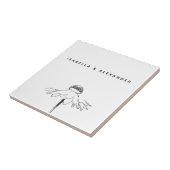 パーソナライズされた白フローラ線結婚記念日 タイル (側面)