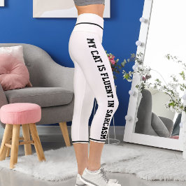 パーソナライズされた白黒おもしろい漫画スタイル猫テーマ カプリレギンス