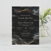 パーソナライズされた白黒と金ゴールド結婚 招待状 (スタンド正面)
