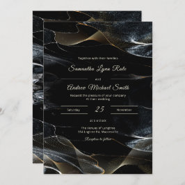 パーソナライズされた白黒と金ゴールド結婚 招待状