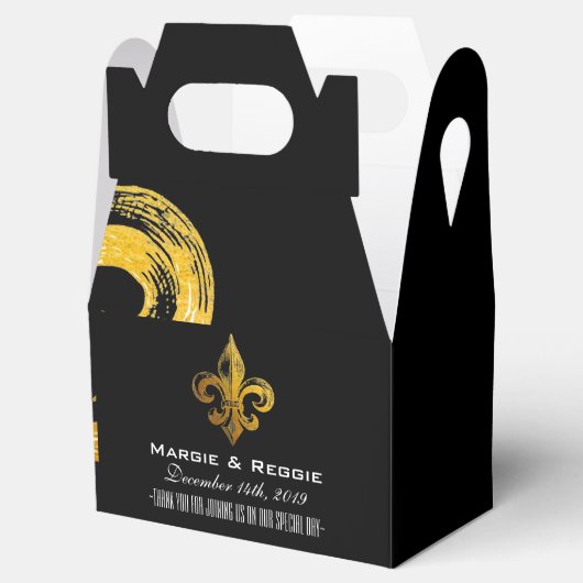 パーソナライズされた白黒と金ゴールド（紋章の）フラ・ダ・リの好意 フェイバーボックス (オープン)
