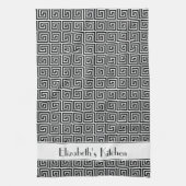 パーソナライズされた白黒ギリシャ鍵 キッチンタオル (縦)