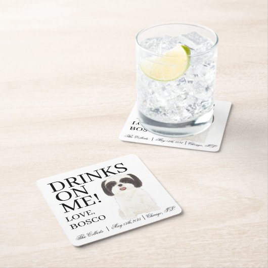 パーソナライズされた白黒シーズー（犬）ツ結婚ズ スクエアペーパーコースター (インサイチュ)