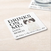 パーソナライズされた白黒シーズー(犬)ツ結婚ズ スクエアペーパーコースター (アングル)