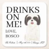 パーソナライズされた白黒シーズー(犬)ツ結婚ズ スクエアペーパーコースター (正面)