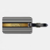 パーソナライズされた白黒ストライプの金ゴールド ラゲッジタグ (裏面横)