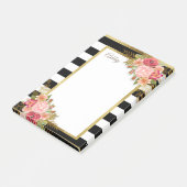 パーソナライズされた白黒ストライプピンク金ゴールドフローラ ポストイット (アングル)